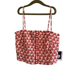 Roller Rabbit for Target Red Lavender Floral Smocked Cami Crop Top Small NWT